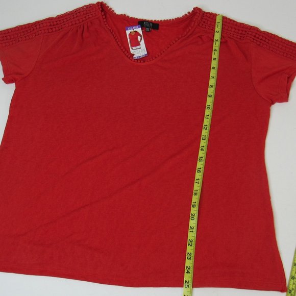 Modern Canvas Women's Tunic Short Sleeve Crochet Detail Top w/ Side Slits - Picture 6 of 7